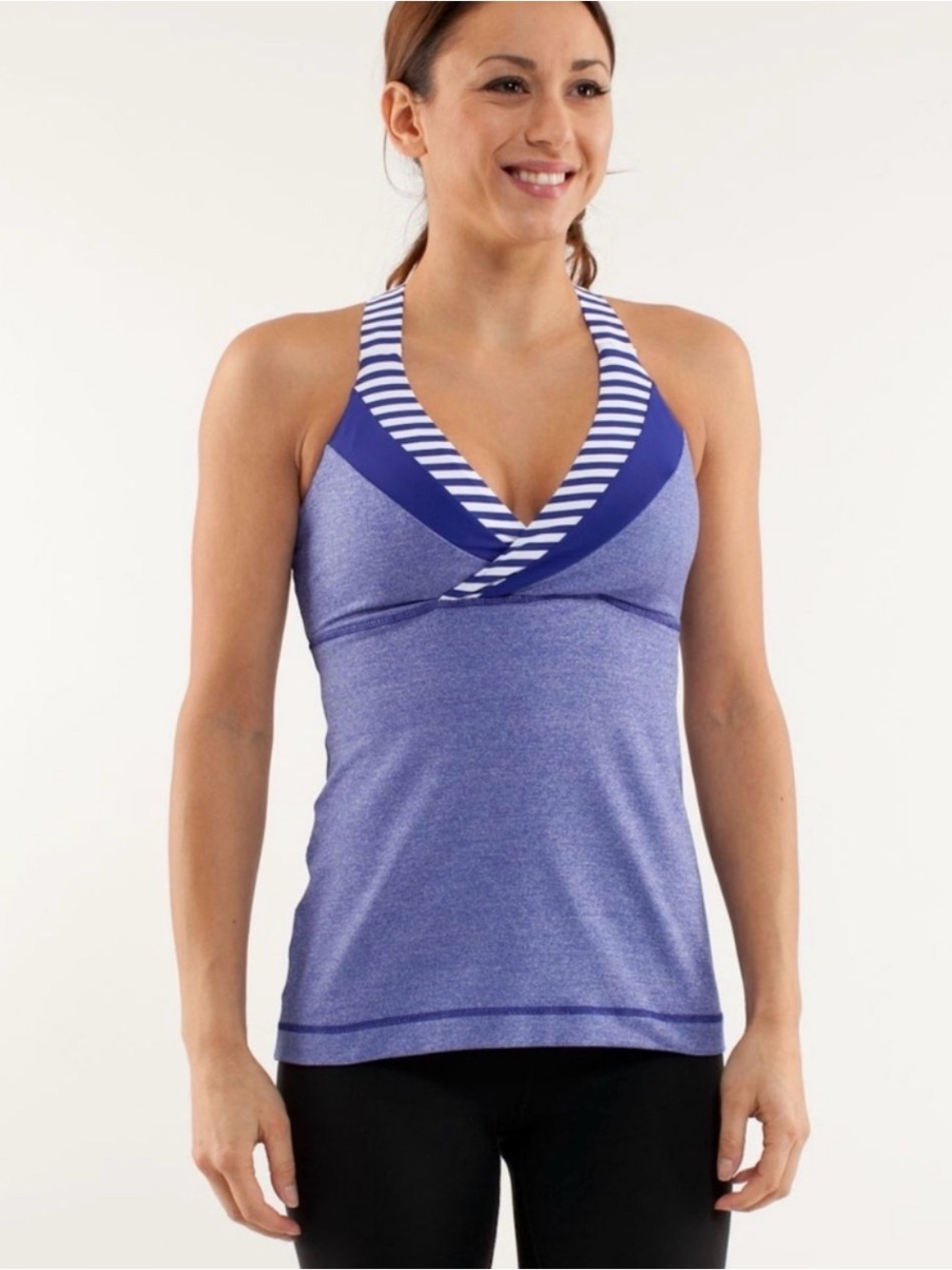 LULULEMON Deep Breath Blue with Stripes Tank Sz 8